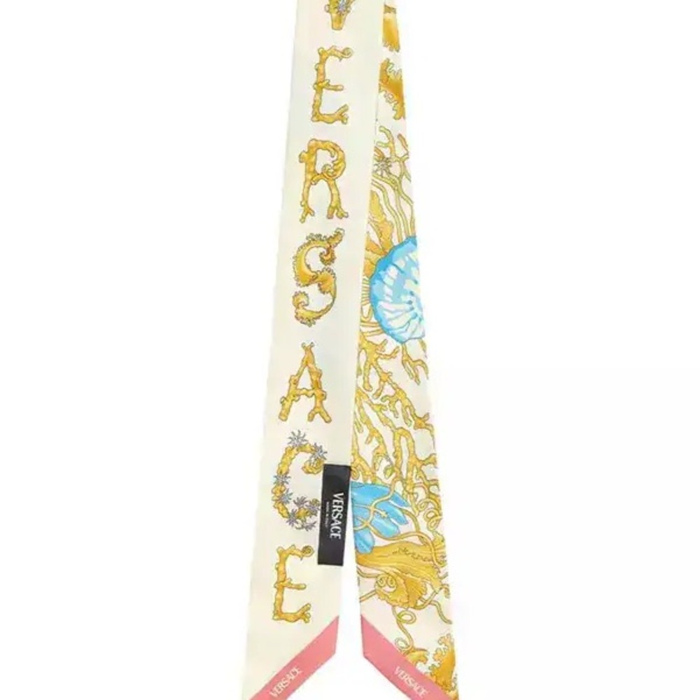 VERSACE Underwater Barocco Silk Scarf Tie